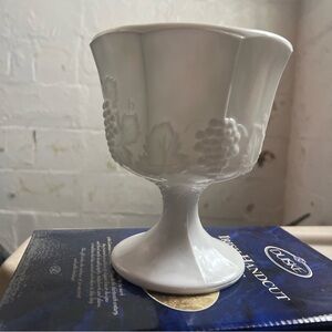 White Ceramic Goblet with Grape Design Indiana glass